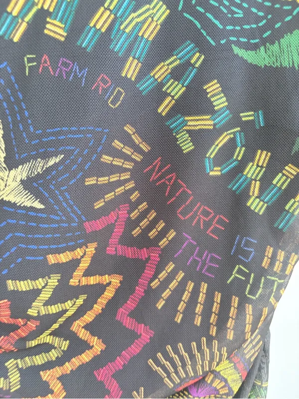 Farm Rio Amazonia Tulle Blouse Multicolor Sheer Mock Neck Size S - Image 4
