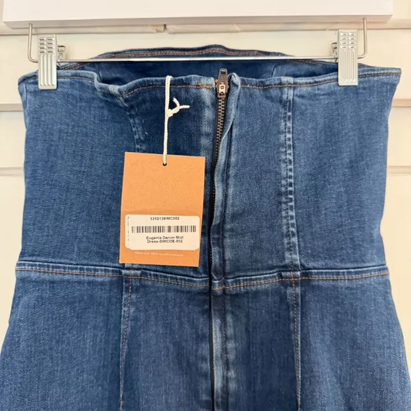 NWT Reformation Jeans Eugenia Denim Strapless Midi Dress Simcoe Blue Women's 2 - Image 5