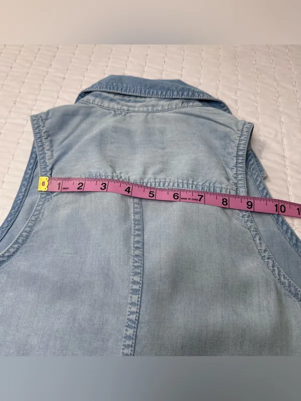 Mossimo Supply Co. 100% Lyocell Light Blue Sleeveless Chambray Slit Back Open M - Image 13