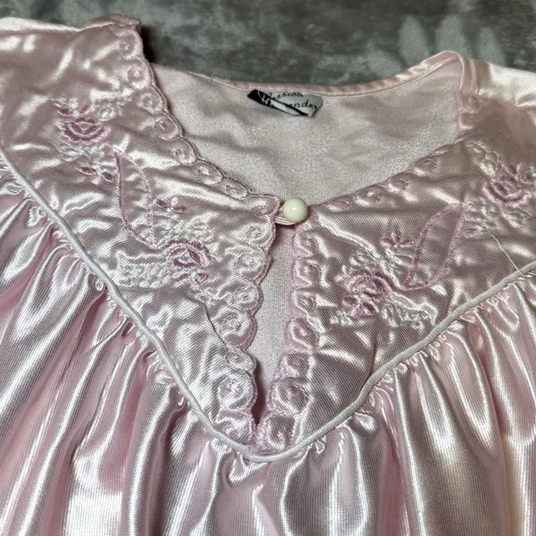Vintage Jessica Alexander Womens Size XL Pink Satin Nightgown Embroidered Lace - Image 5