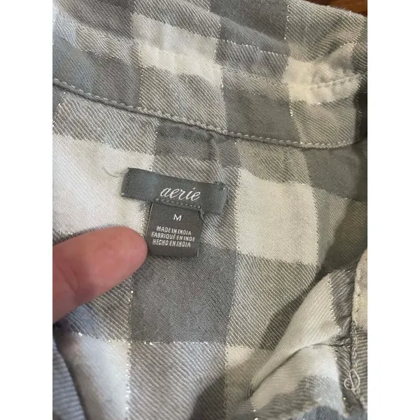 ‎aerie grey plaid collar shirt medium - Image 3