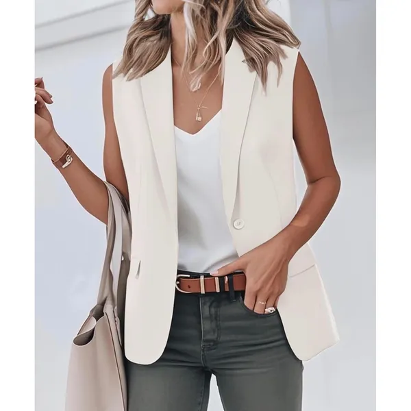 NWT IDEALSANXUN White Sleeveless Blazer Vest Business Casual Office Top Small - Image 2