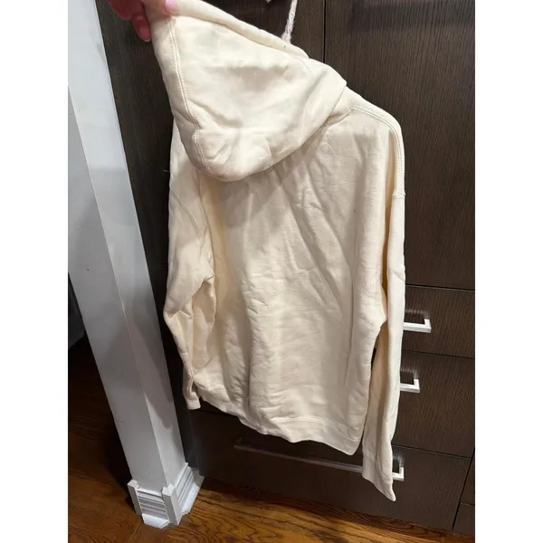 Happiness Project" hoodie multicolored embroidered solid cream women's L - Image 4