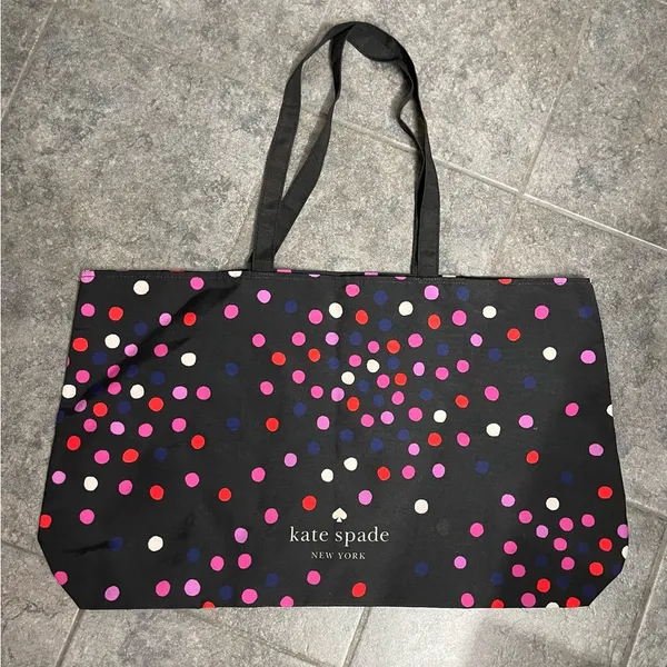 🩵KATE SPADE Black w/ Multi Color Polka Dots Large Fabric Tote Shopping Bag - Image 2
