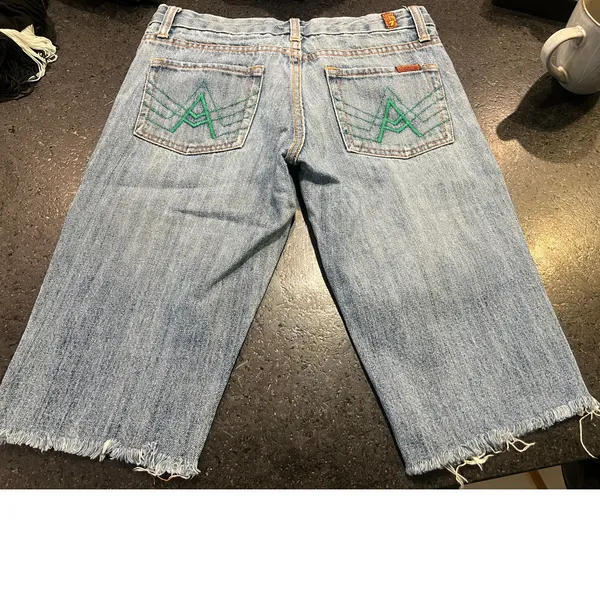 Vintage y2K 2000's Bermuda denim jean shorts 28 A pocket 7 For All Mankind 13"in - Image 3