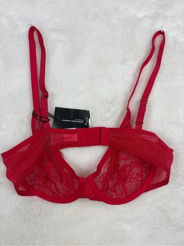 INC Red Sheer Lace Underwire Bra NWT Large - Image 4