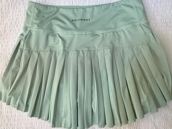 Gold Hinge Pleated Mint Green Women's Skirt - Image 6