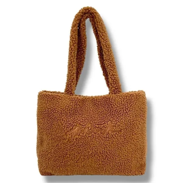 Victoria’s Secret PINK Cozy Plush Teddy Bear Warm Tan Brown Tote Bag - Image 2
