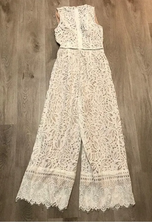 Lulus Amora White Lace Jumpsuit Bridal Bride Bachelorette Wedding Small - Image 6