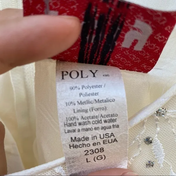 Poly USA Maxi Dress Large‎ White Embroidered Sequin Cap Sleeve Formal Gown 2308 - Image 7