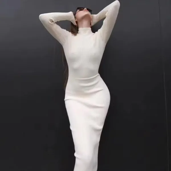 cream long sleeve turtleneck maxi dress size xs - Image 7