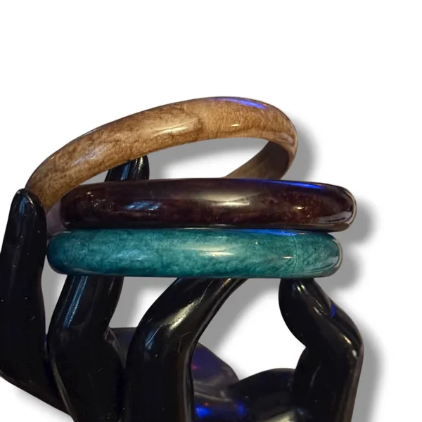 Teal, tan and brown marbled bangle bracelets Multiple - Image 2
