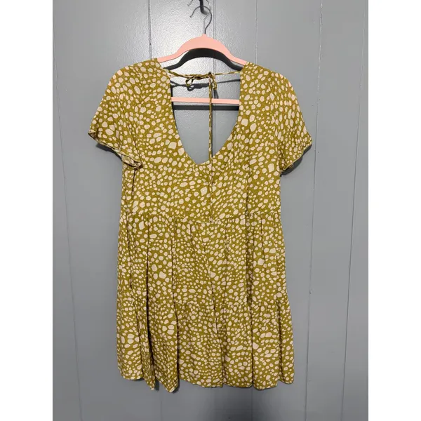 Show Me Your Mumu Chartreuse Yellow Dotted Back Tie Babydoll Boho Mini Dress S - Image 3