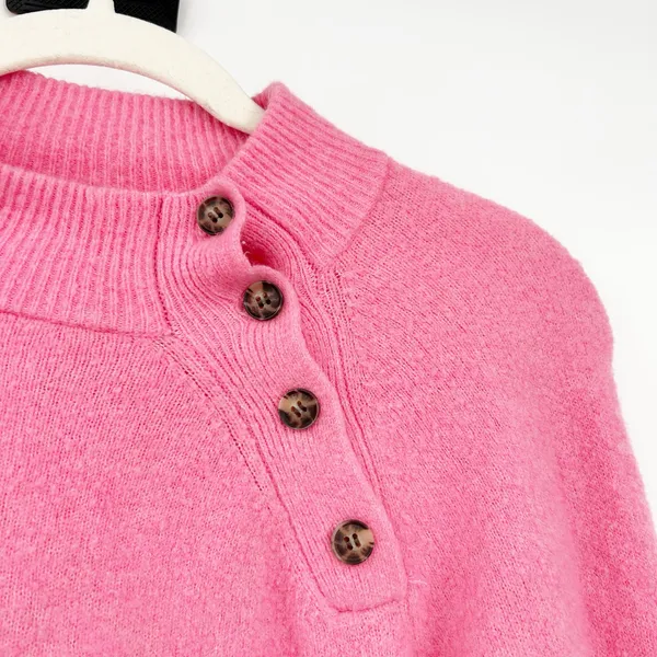 J. Crew Womens Fall Barbiecore Button Extra‎ Soft Yarn Wool Blend Sweater Size S - Image 2