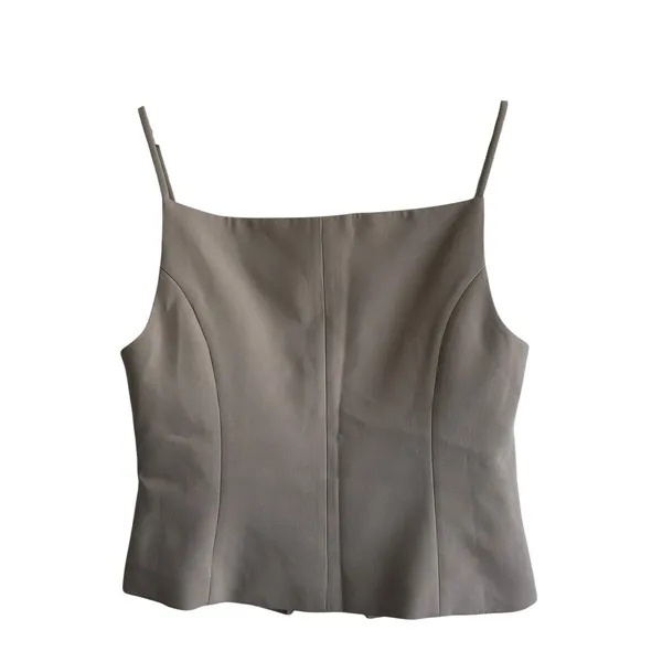 ZARA Tailored Vest Sz L Taupe Neutral Button Front Women’s Preppy - Image 3