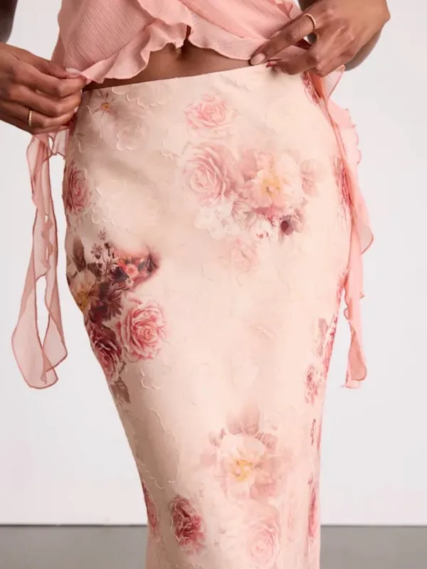 Lulu's Blush Pink Floral Satin Maxi Skirt - Image 4