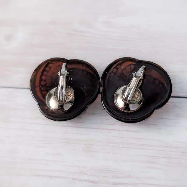 Vintage Clip On Earrings Really Unusual Slightly Opaque Brown Tone Statement - Image 7