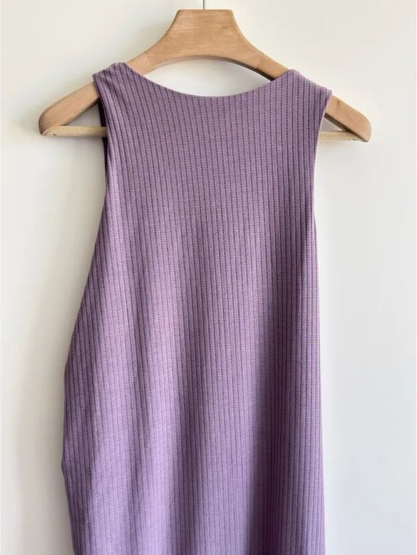 Gilli Ribbed Midi Dress Lavender Side Ruched Sleeveless Bodycon Size L - Image 8