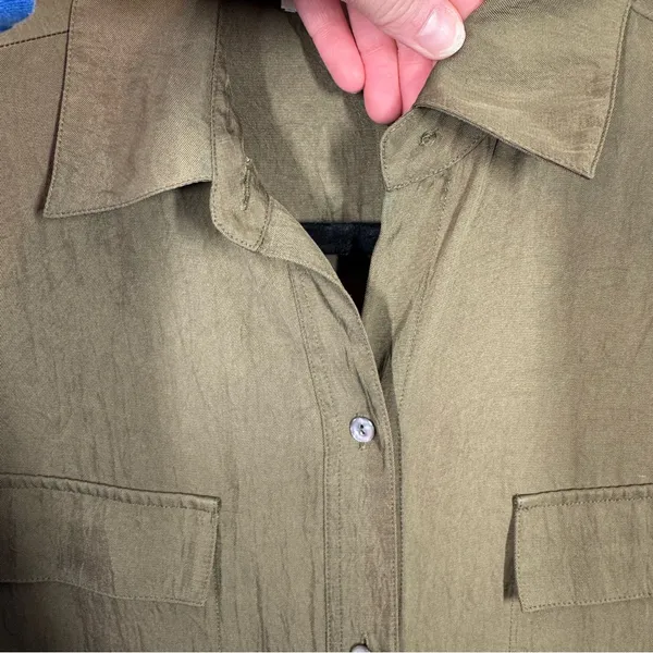 Vince olive green button front‎ tie front asymmetric hemline shirtdress size xs - Image 3