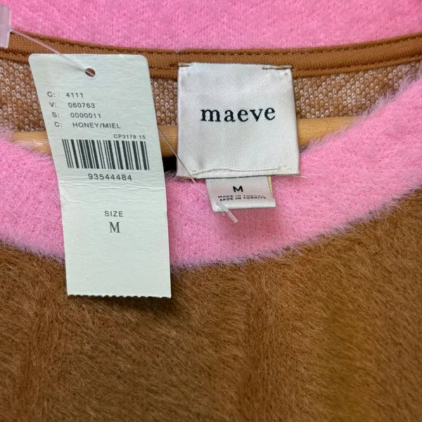 Anthropologie Maeve Cozy Ringer Fuzzy‎ Sweatshirt Honey Brown and Pink NWT - Image 2