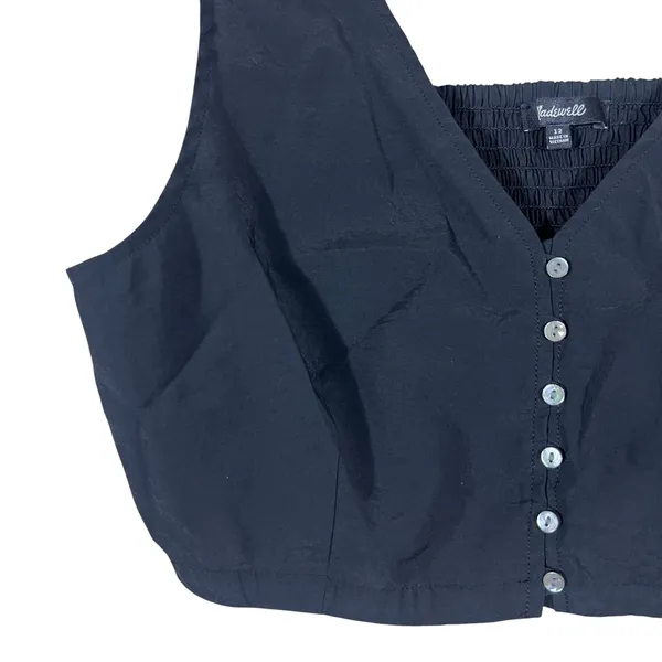Madewell Softdrape Gwen Crop Vest Top Black Minimalist Smocked Capsule Size 12 - Image 3