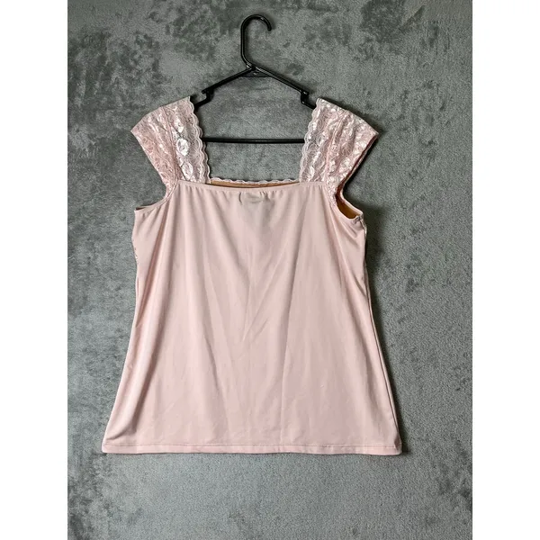 Vintage Y2K Pink Lace Tank Top Medium Coquette Romantic Soft Girl Twee Dainty - Image 3