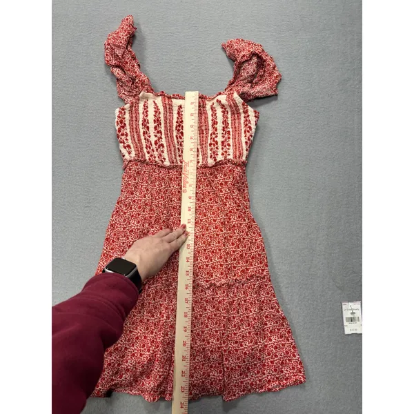 Sim & Sam Mini‎ Dress Womens XS Red Floral Ruffle Smocked Tiered Boho Babydoll - Image 9