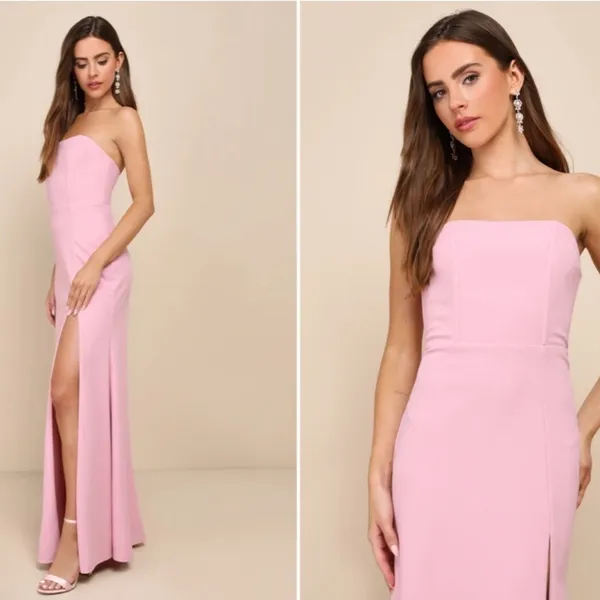 LULU's Chic Sexy Prom Wedding Sexy Strapless Romantic Pink Maxi Gown - Image 4
