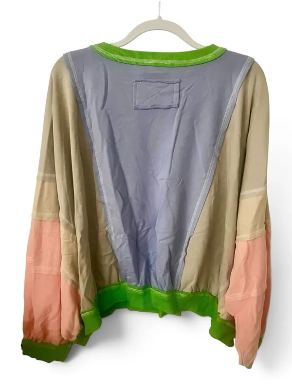 Bibi Colorblock Crewneck Longsleeve Sweatshirt in periwinkle and tan - Image 3