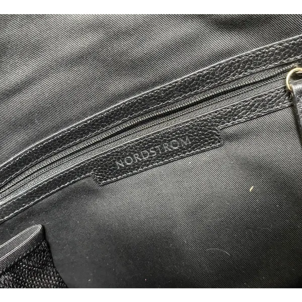 Nordstrom Black Leather Shoulder Bag Classic Neutral Minimalist Top Handle Purse - Image 6