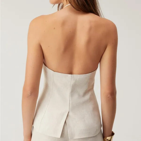 Nasty Gal PREMIUM LINEN TAILORED STRAPPY TOP - Image 3