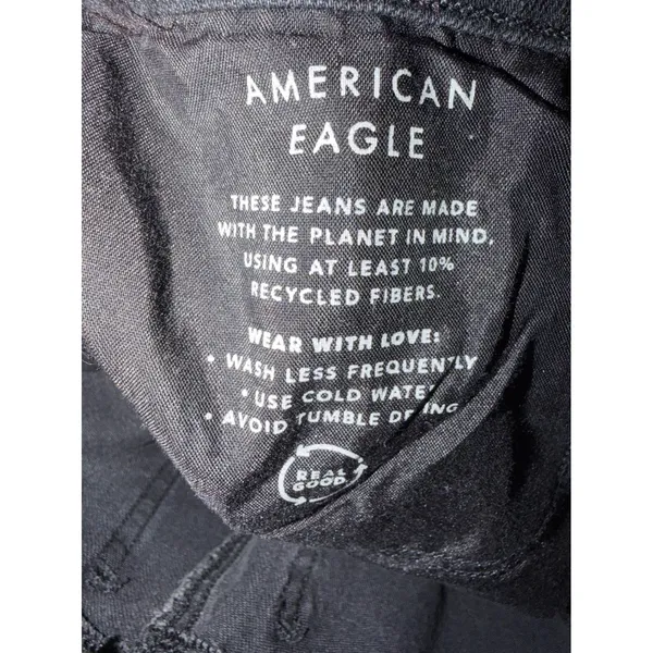 American Eagle Jeans Women 6 Washed Black Mom Jeans Straight Distressed Stretch‎ - Image 7