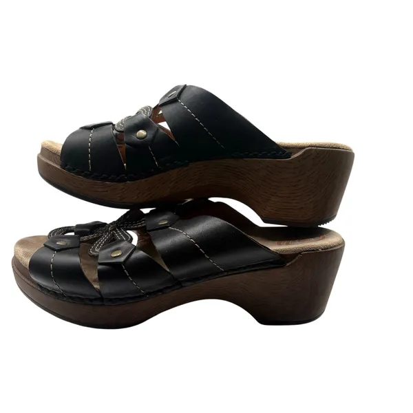 Dansko Black Leather Slip On Wedge Sandals Size 36 US 6 Open Toe Casual Shoes - Image 3