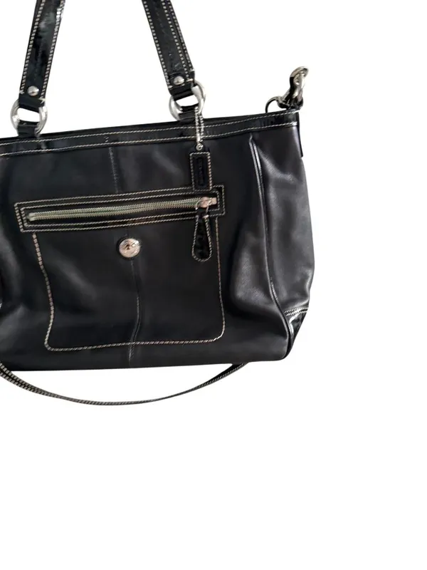 COACH Laura Black Silver Leather Tote Bag w/ Strap - Image 13