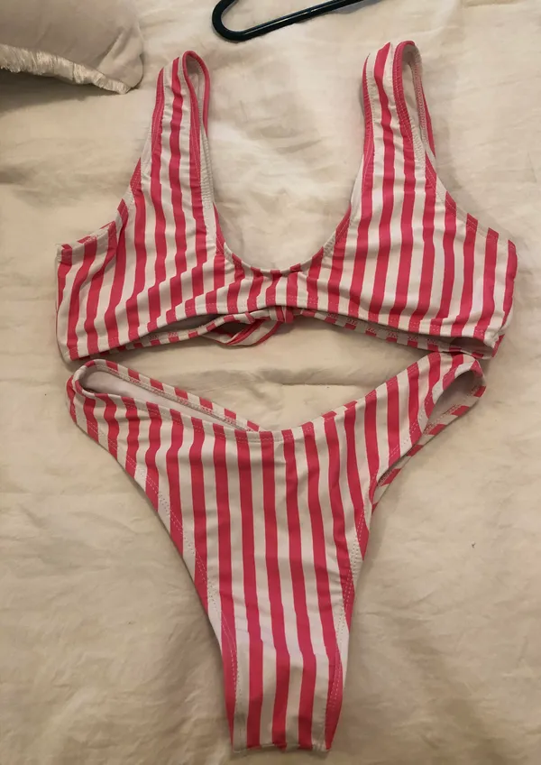 Pink White Striped Bikini - Image 2