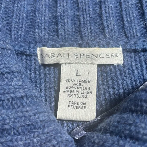 Sarah‎ Spencer Cardigan Sweater Womens Large Lambs Wool Blend Blue - Image 4