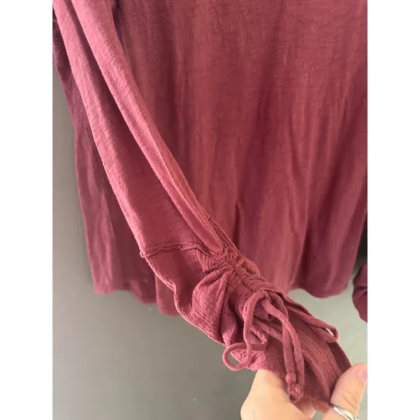 BKE Womens XL Burgundy‎ Slub Knit Grunge Fall Top Tie Cuff Long Sleeve Relaxed - Image 2