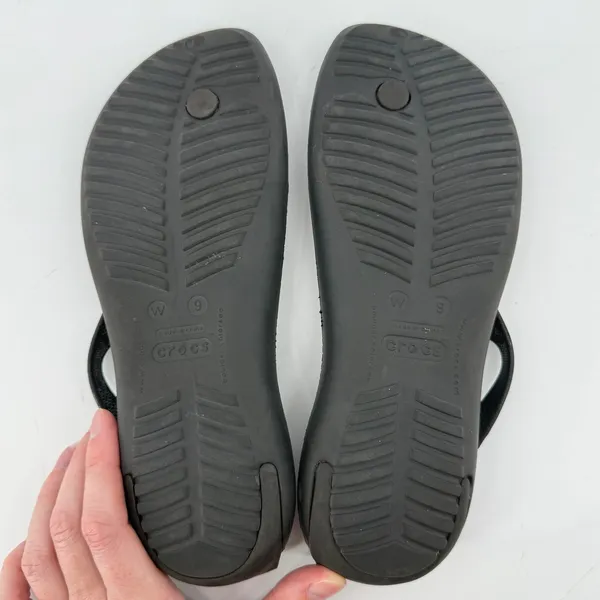 Crocs Sexi Flip Sandal Slip On Black Women 9 Slingback Thong Casual Barefoot - Image 7