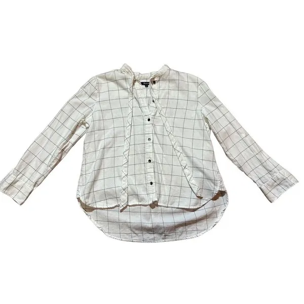 Madewell Flannel Tie-Neck Shirt in Windowpane‎ sz S - Image 4