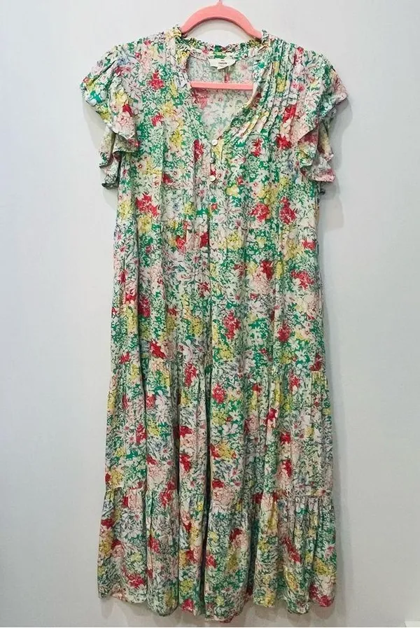 Entro boutique Neighborhood Garden Midi Dress floral small pink green - Image 2