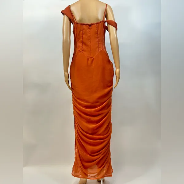 ASOS Orange Maxi Dress with Ruched Skirt Size 6 - Image 12