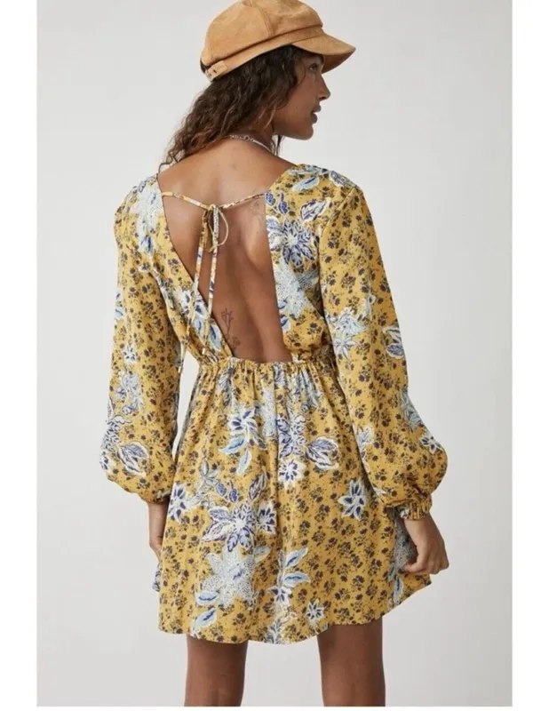 NWT Free People Soli Golden Hour‎ Combo Yellow V-Neck Long Sleeve Mini Dress - Image 2