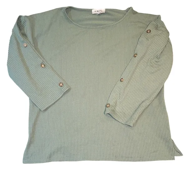 Women's Sage Green XL Ribbed Knit Top Stud Sleeve 3/4 Sleeve Stretch Blouse - Image 3