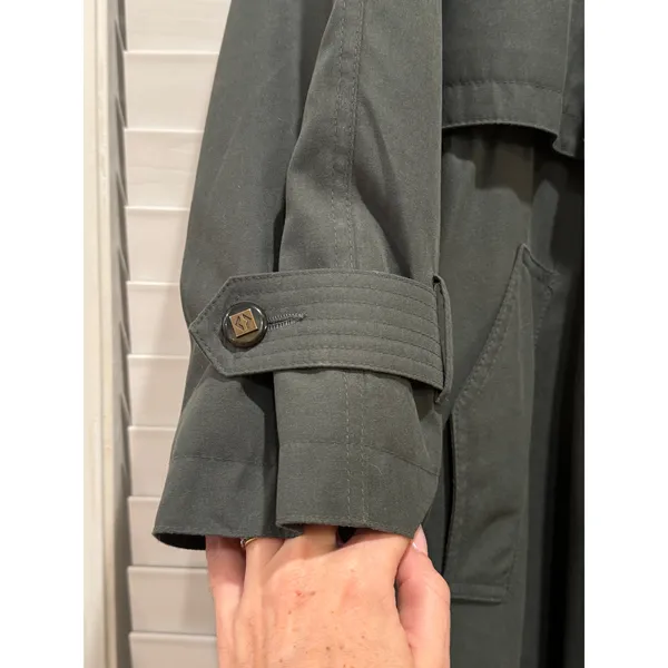 Vintage Trench Coat Womens Medium 10P Green Removable Wool Liner Long Theatre - Image 5
