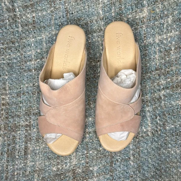 Five Worlds By Cordani Zafira Wooden Clog Sandal in Pink Nubuck Leather - Image 6