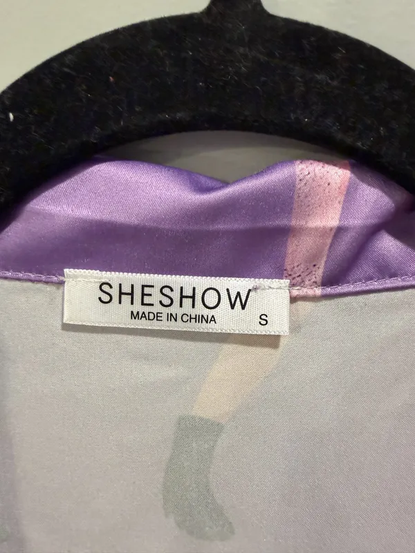 SheShow Swift Swiftie Eras Tour Outfits Button-Down Pajama Top and Shorts Set Purple - Image 4