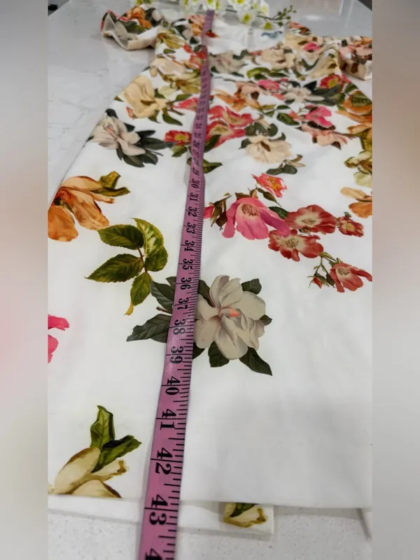 ANTONIO MELANI White Floral Midi Dress with Pink, Green & Yellow Accents - Image 10