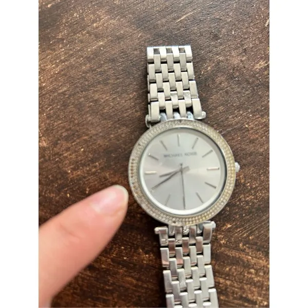 Michael Kors silver color faux diamond watch fits a small wrist 5 inches laying - Image 2