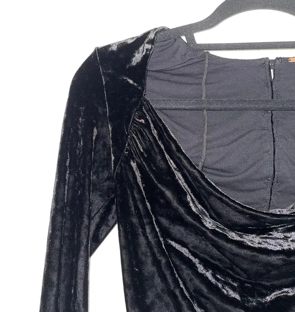 Revolve Black Velvet Cowl Neck Button Back Cropped Top - Image 9