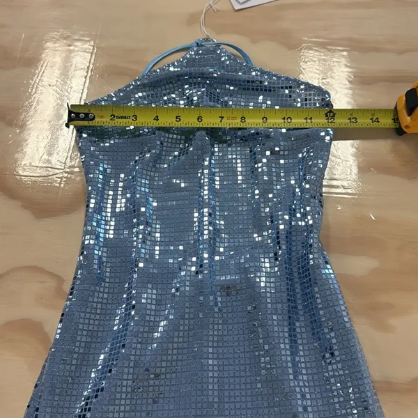 NWT Hosbjerg Sequin‎ Melina Halter Bodycon Midi Dress Winter Sky Blue XS Stretch - Image 12